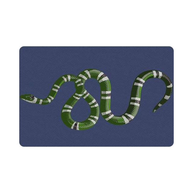 2020s Serpent Blue Vegan Leather Rectangle Placemat, Set of 4 For Sale - Image 5 of 5