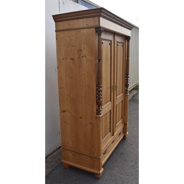 Pine Two Door Raised Panel Armoire, Hungary For Sale - Image 4 of 12