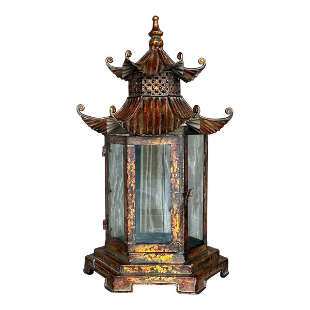Vintage Asian Patinated Pagoda Lantern For Sale