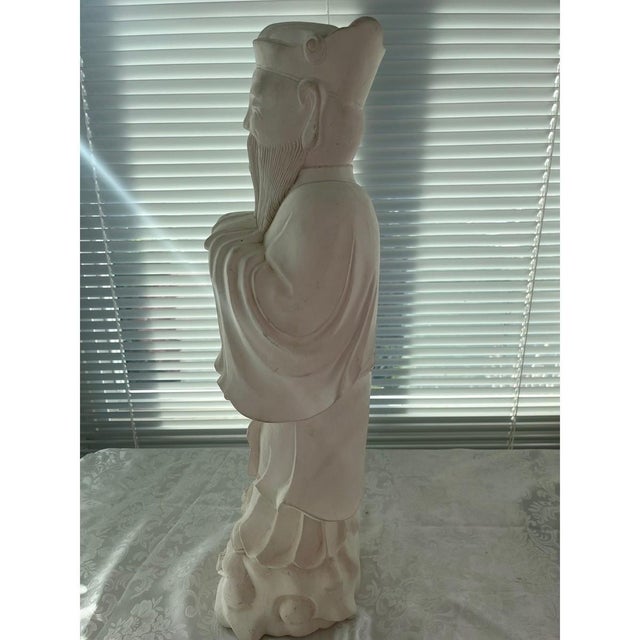 Early 20th Century Vintage 24" White Chalkware Chinese Immortal Statue - Large MCM Oriental Sage For Sale - Image 5 of 6