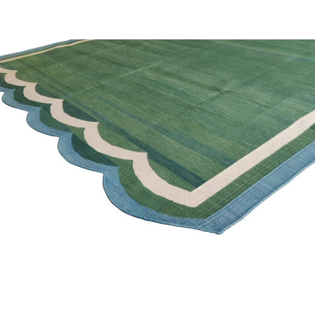 Not Yet Made - Made To Order Handmade Cotton Scalloped Green Rug - 10'x14' For Sale - Image 5 of 11