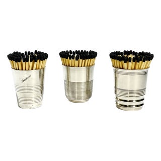Set of 3 Antique French Art Deco Cups or Matchstick Holders Including Christofle For Sale