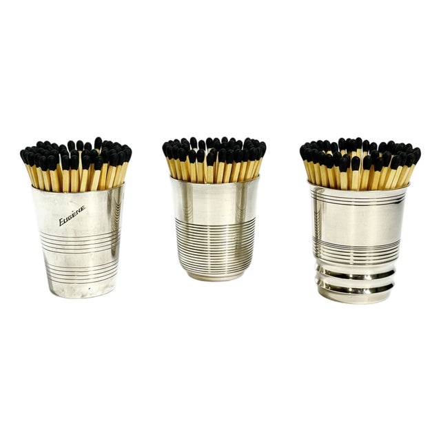 Set of 3 Antique French Art Deco Cups or Matchstick Holders Including Christofle For Sale