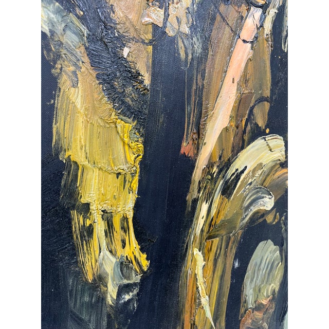 A powerful abstract original oil painting on canvas, featuring rich textures and bold strokes in tones of ochre, burnt...
