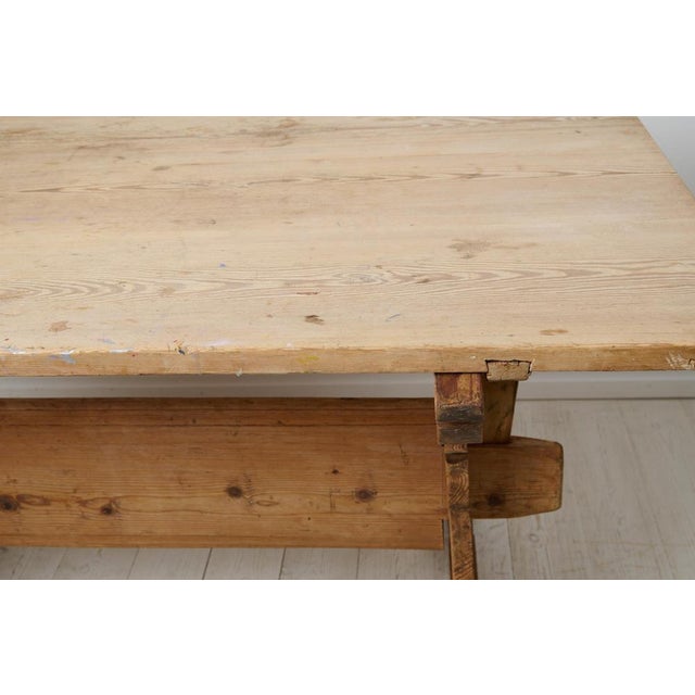 Gold Antique Northern Swedish Pine Handmade Trestle Desk For Sale - Image 8 of 15
