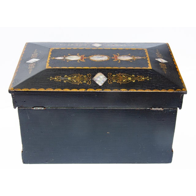Gold Exceptional 19th Century Painted and Inlaid American Box For Sale - Image 8 of 9