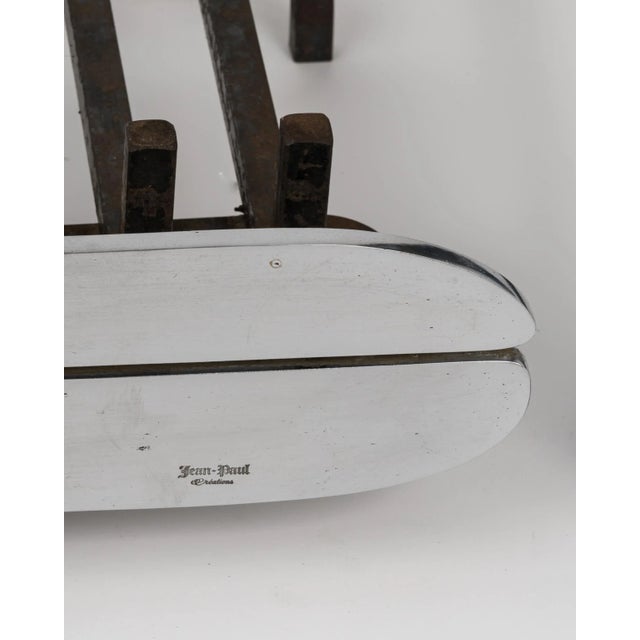 1970s Signed Stainless Steel Fireplace Set by Jean-Paul Créations, France 1970s For Sale - Image 5 of 5