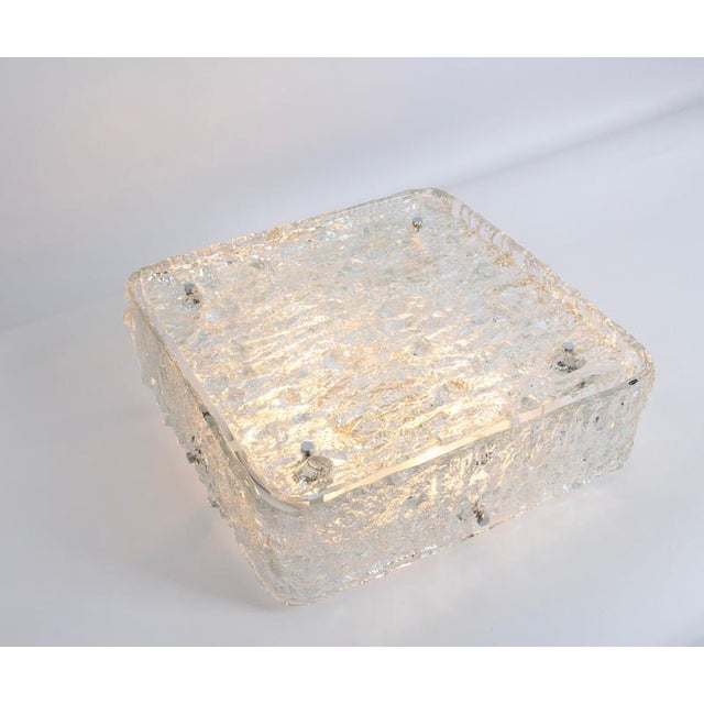 White Large Square Murano Ice Glass Flush Mount in the style of Kaiser, Germany, 1970s For Sale - Image 8 of 9