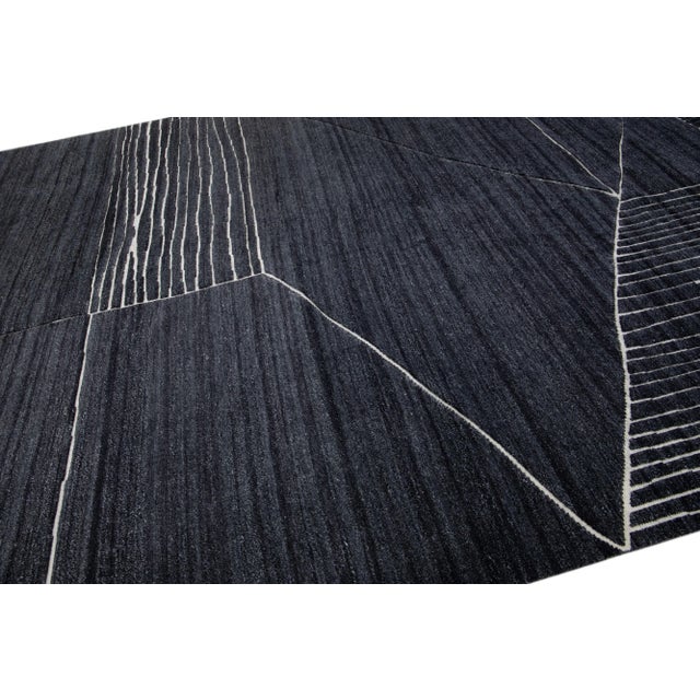 2020s Charcoal Modern Moroccan Style Handmade Geometric Wool Rug by Apadana For Sale In New York - Image 6 of 7