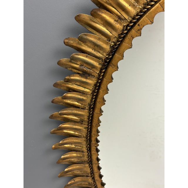 Mid-Century Hollywood Regency Spanish Gilt Metal Sunburst Mirror, 1950s For Sale - Image 13 of 18
