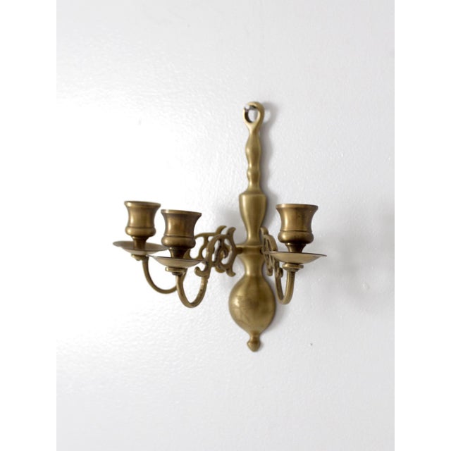 Mid-Century Modern Vintage Brass Three Arm Wall Candle Sconce For Sale - Image 3 of 14