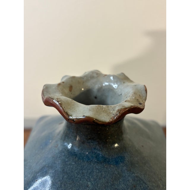 Mid-Century Modern Vintage Mid-Century Studio Ceramic Vase, Sculptural Blue Glaze For Sale - Image 3 of 7