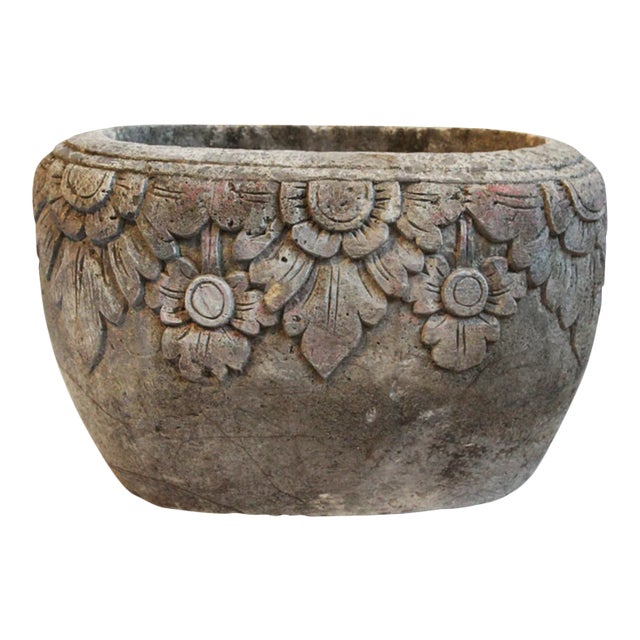 Vintage Stone Carved Planter Pot For Sale