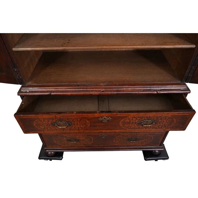 1800 Dutch Marquetry Dome Top Linen Press on Bun Feet For Sale - Image 9 of 12