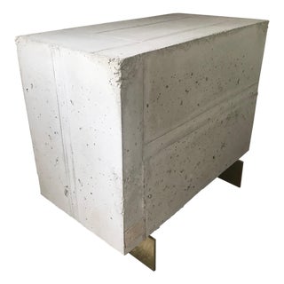 21 Century Brutalist Concrete Block Side Table with Brass Feet by E Slayton For Sale