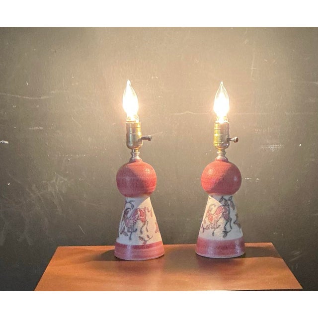 Pair Vintage Italian Art Sgraffito Pottery Table Lamps by Fratelli Fanciullacci, 1950s-1960s For Sale - Image 10 of 12