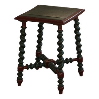 Vintage Folk Swedish Wooden Stool in Dark Green & Dark Red, 1940s For Sale