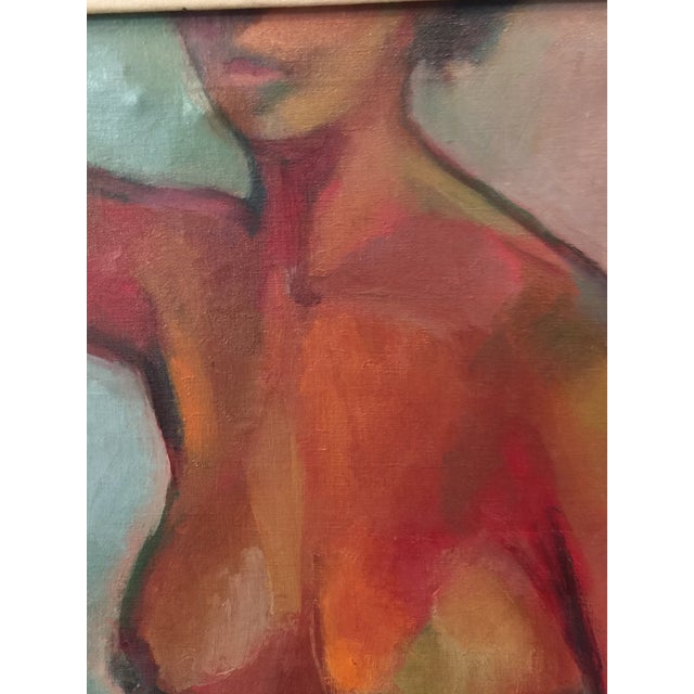 1970s Abstract Nude in Window Sill Frame With Canvas Window Shade Painting For Sale - Image 4 of 11