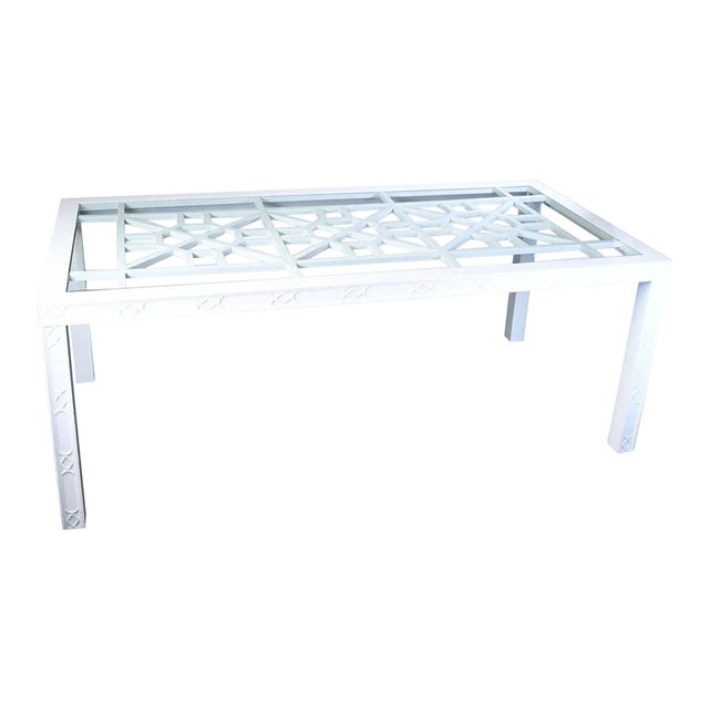 Late 20th Century Large Hollywood Regency Fretwork Dining Table For Sale