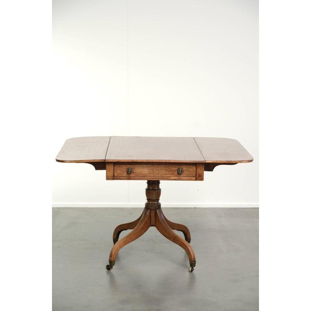 19th Century Antique English Drop-Leaf Side Table with Brass Details For Sale - Image 3 of 15