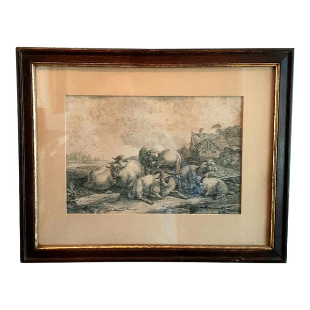18th Century French Pastoral Pen and Ink, Framed For Sale