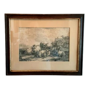 18th Century French Pastoral Pen and Ink, Framed