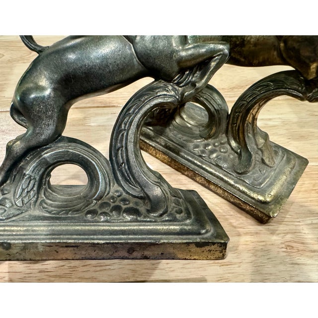 1930s Art Deco Cast Iron Leaping Gazelle Bookends by Littco - A Pair For Sale - Image 12 of 12