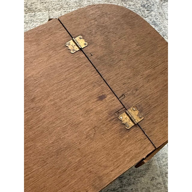 Brown Vintage Large Woven Splint Wood Picnic Basket Double Swing Handle For Sale - Image 8 of 13