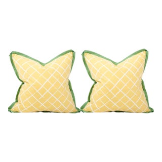 Pair of 20x20 Yellow/Green Trellis Pattern Pillows For Sale