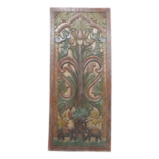 Vintage Hand-Carved Tree of Life Wooden Door Panel Wall Art 84x36 For Sale