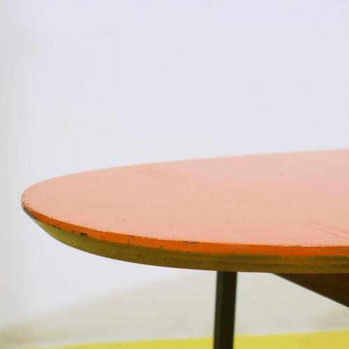 Oval Coffee Table with Orange Wooden Top and Metal Base, 1970s For Sale - Image 6 of 7