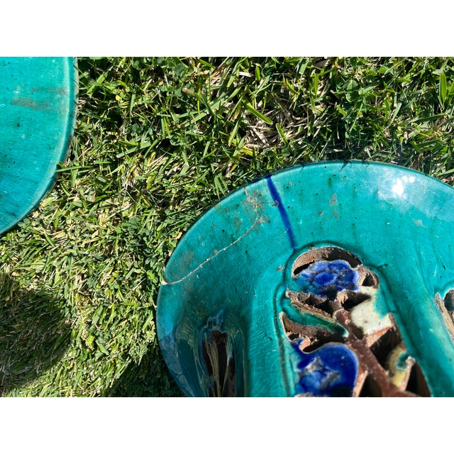 Ceramic Antique Chinese Turquoise Sancai Pottery Glazed Pedestals For Sale - Image 7 of 12