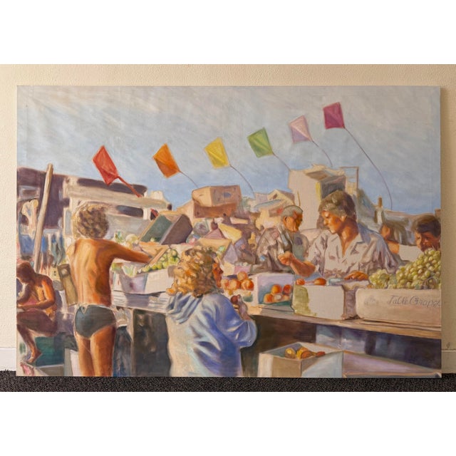 This listing is for a phenomenal coastal genre painting. This painting dates to the 1980s and depicts an outdoor market on...