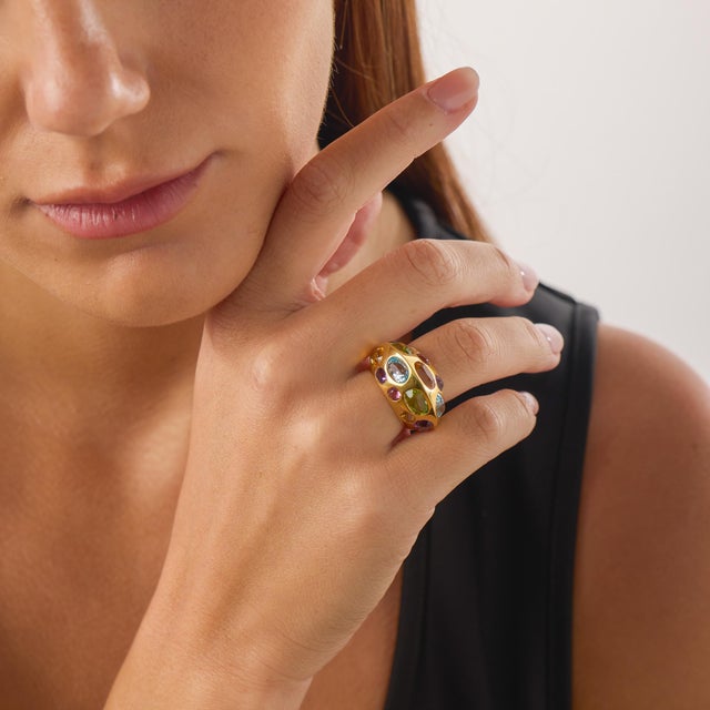 1990s Seaman Schepps 13.00 Carat Gemstone 18k Yellow Gold Antibes Ring, Size 6 For Sale - Image 4 of 8