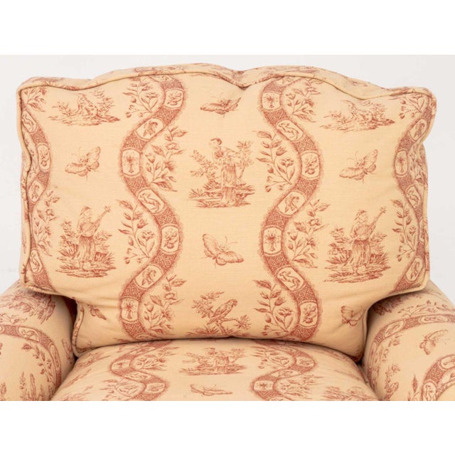 Toile De Jouy Upholstered Club Chair and Ottoman For Sale In New York - Image 6 of 13