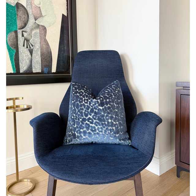 Navy Leopard 20x20 Velvet Throw Pillow With Feather Down Insert For Sale - Image 4 of 5