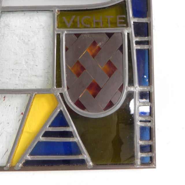 Stained Glass with Image of Man with Weaving Shuttle Vichte, 1950s For Sale - Image 6 of 12