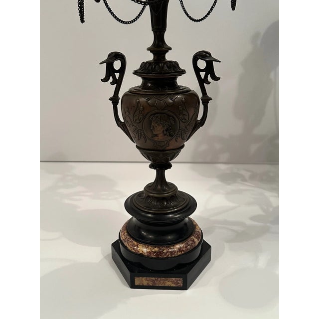 Neoclassical Style Bronze & Marble Candleabra -A Pair For Sale - Image 11 of 12