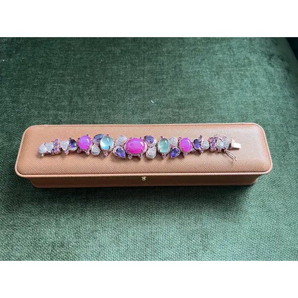 Bochic “Capri” Ruby & Multi Color Sapphire Bracelet Set In 18K Gold & Silver For Sale - Image 4 of 12