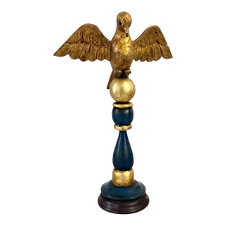 Vintage European Carved Wood Bird Sculpture on Finial 14" H For Sale