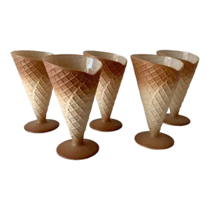 Mid 20th Century Bormioli Rocco Gelato Waffle Dessert Bowls- Set of 5