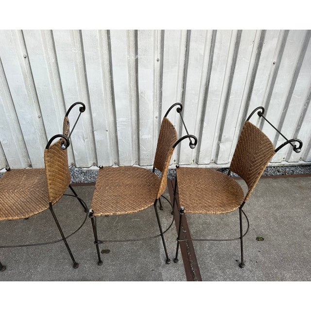 Vintage Dining Chairs in Wrought Iron with Wicker Seat, 1980, Set of 4, in Good conditions. Designed 1980 to 1989