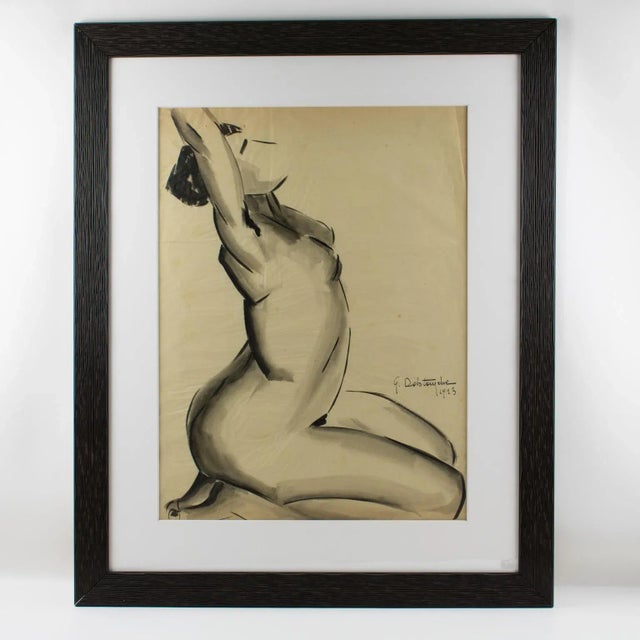 Stunning woman nude pencil study by Russian painter G. Debotoiyche (20th Century). Very modernistic representation on...