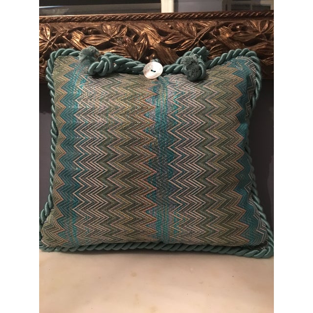 Turquoise Pierre d'Argent Maison Metallica in Turqouise Decorative Accent Pillow For Sale - Image 8 of 9