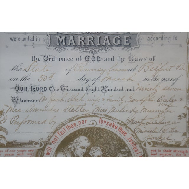 1897 Antique Pa German Fraktur Marriage Wedding Certificate 24" For Sale - Image 6 of 16