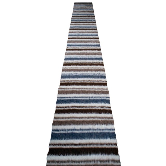 Hollywood Regency Angora Mohair Stair Tread Turkish Handmade Runner Rug - 2′1″ × 29′1″ For Sale - Image 3 of 9
