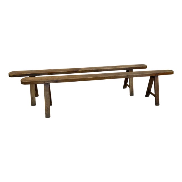 Long Benches in Oak, 1930s, Set of 2 For Sale