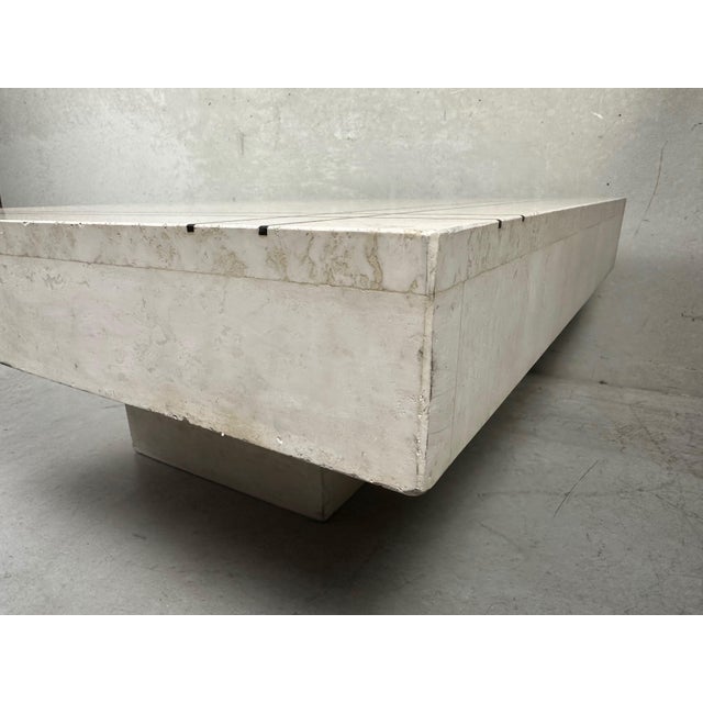 Vintage Coffee Table in Travertine and Brass, 1970s For Sale - Image 4 of 12