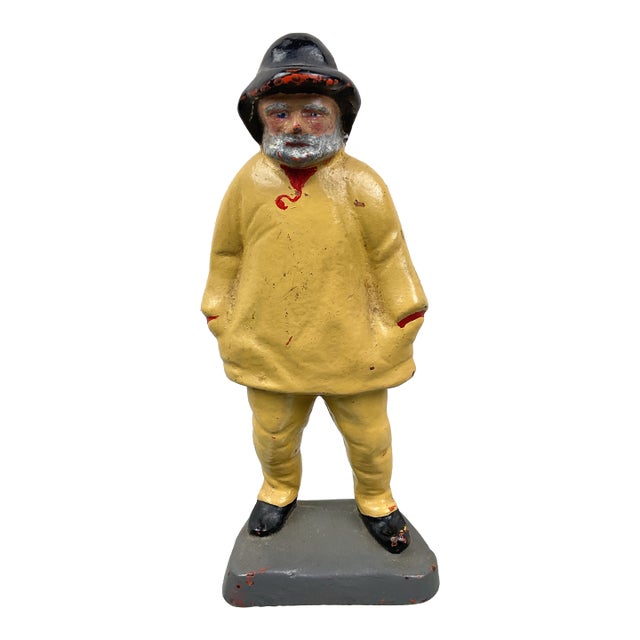Vintage Cast Iron Old Salt Fisherman Doorstop For Sale