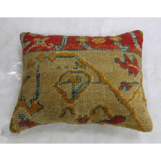 Coral Tan Early 20th Century Wool Antique Oushak Rug Pillow For Sale - Image 4 of 5